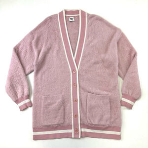 Aritzia Sunday Best pink fuzzy Varsity cardigan Medium long line sweater